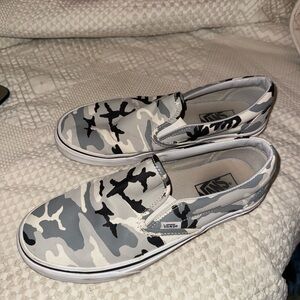 Limited edition Vans Black and Gray Camo Slip-On Sneakers
